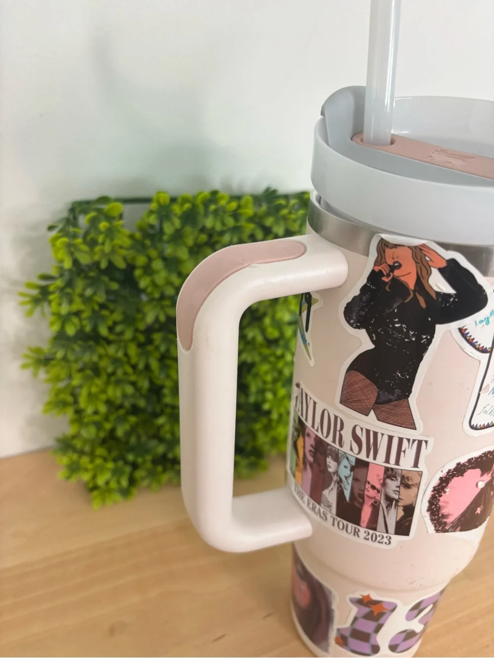 Stanley Light Pink Insulated Travel Mug with Handle and Straw -Swifty Stickers